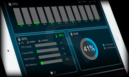 Mobile display of GPU/CPU temperatures and usage levels using ARC Control and App Store download logo