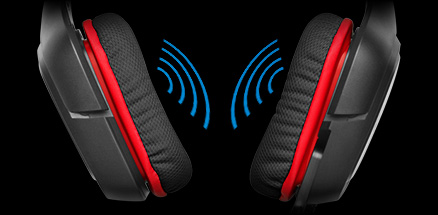 Representation of sound waves between a close up of earpieces